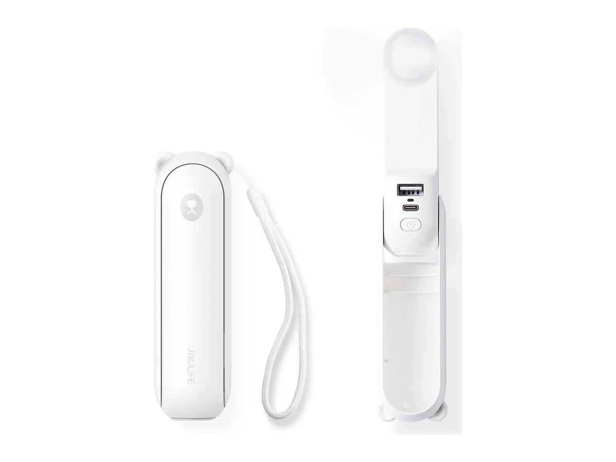 JisuLife Life8, vit vikbar handfläkt med ficklampa